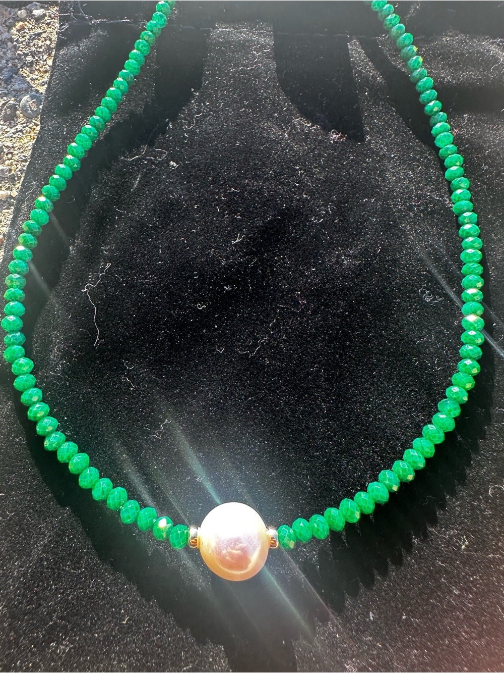 New 14K Gold Emerald Necklace Solid 14K gold Natural Emerald Pearl Necklace